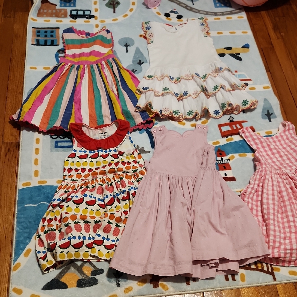 Mini Boden Multicolor Stripe and Pink Dresses Set
